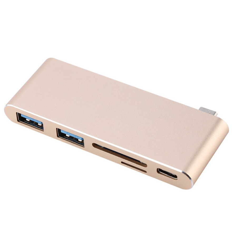 Адаптер c USB Type-C на 2 х USB 3.0, USB-C и картридером для Macbook (Gold)