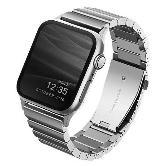 42/44/45мм Стальной блочный браслет Uniq Strova для Apple Watch, серебро