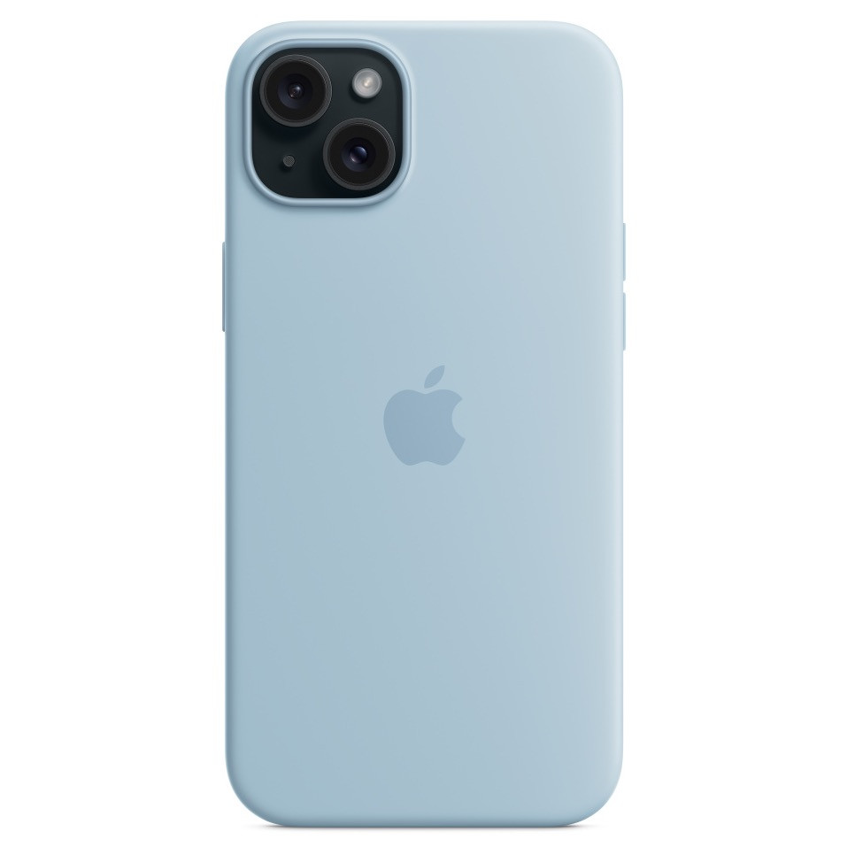 Силиконовый чехол MagSafe для iPhone 15 Plus, голубой