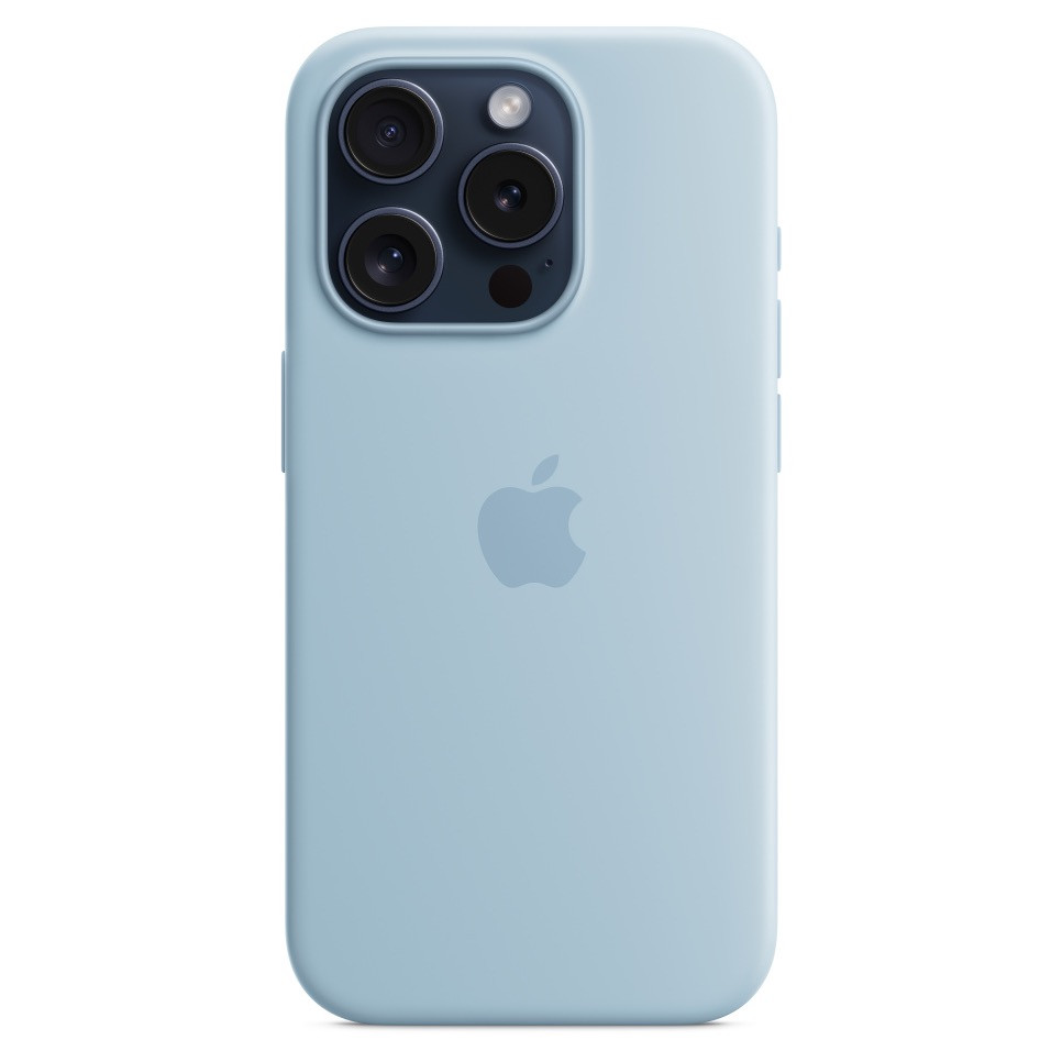 Силиконовый чехол MagSafe для iPhone 15 Pro, голубой