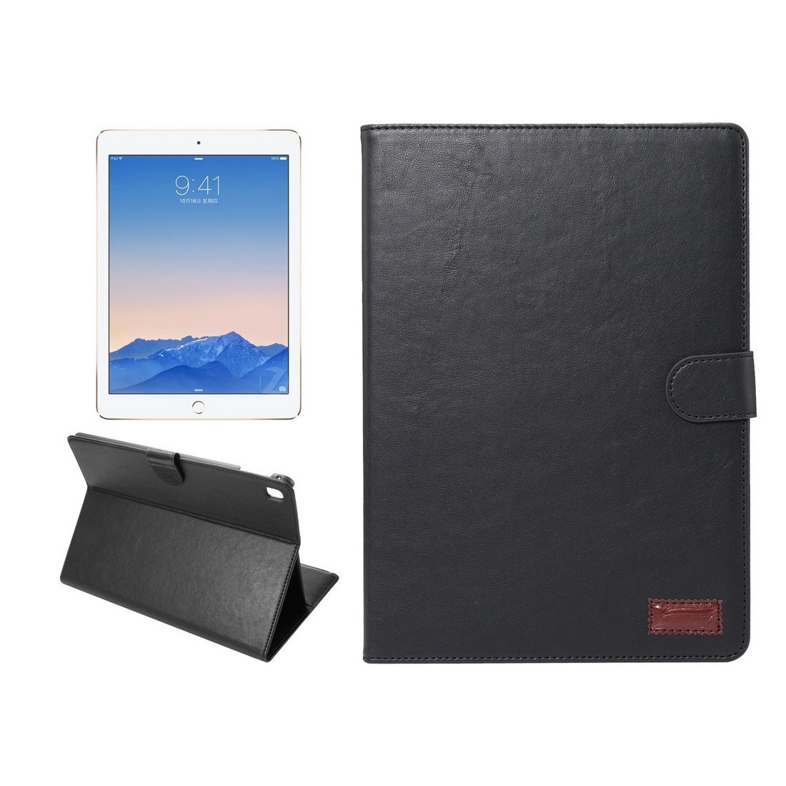 Кожаный чехол с отсеками для бумаг и визиток для iPad Pro 9.7 (черный)