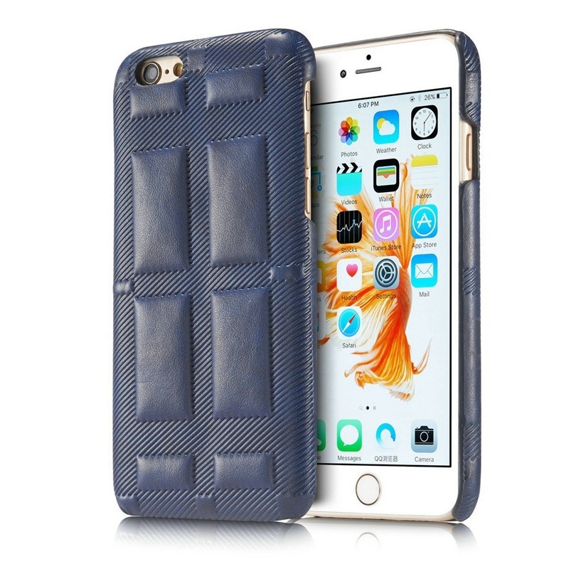 Кожаный чехол с клетчатой спинкой для iPhone SE/8/7 (синий)
