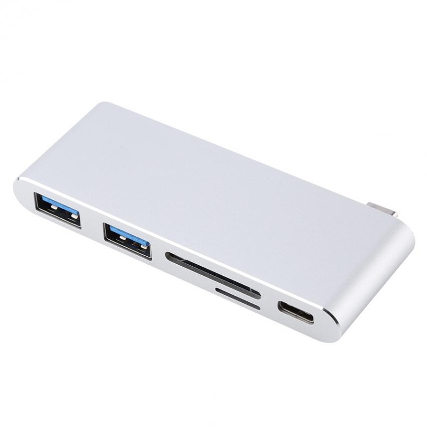 Адаптер c USB Type-C на 2 х USB 3.0, USB-C и картридером для Macbook (Silver)