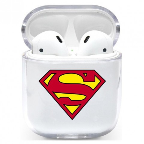 Прозрачный чехол для AirPods с принтом (Superman)