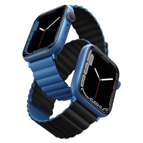 42/44/45 Cиликоновый ремень Uniq Revix для Apple Watch, синий/чёрный