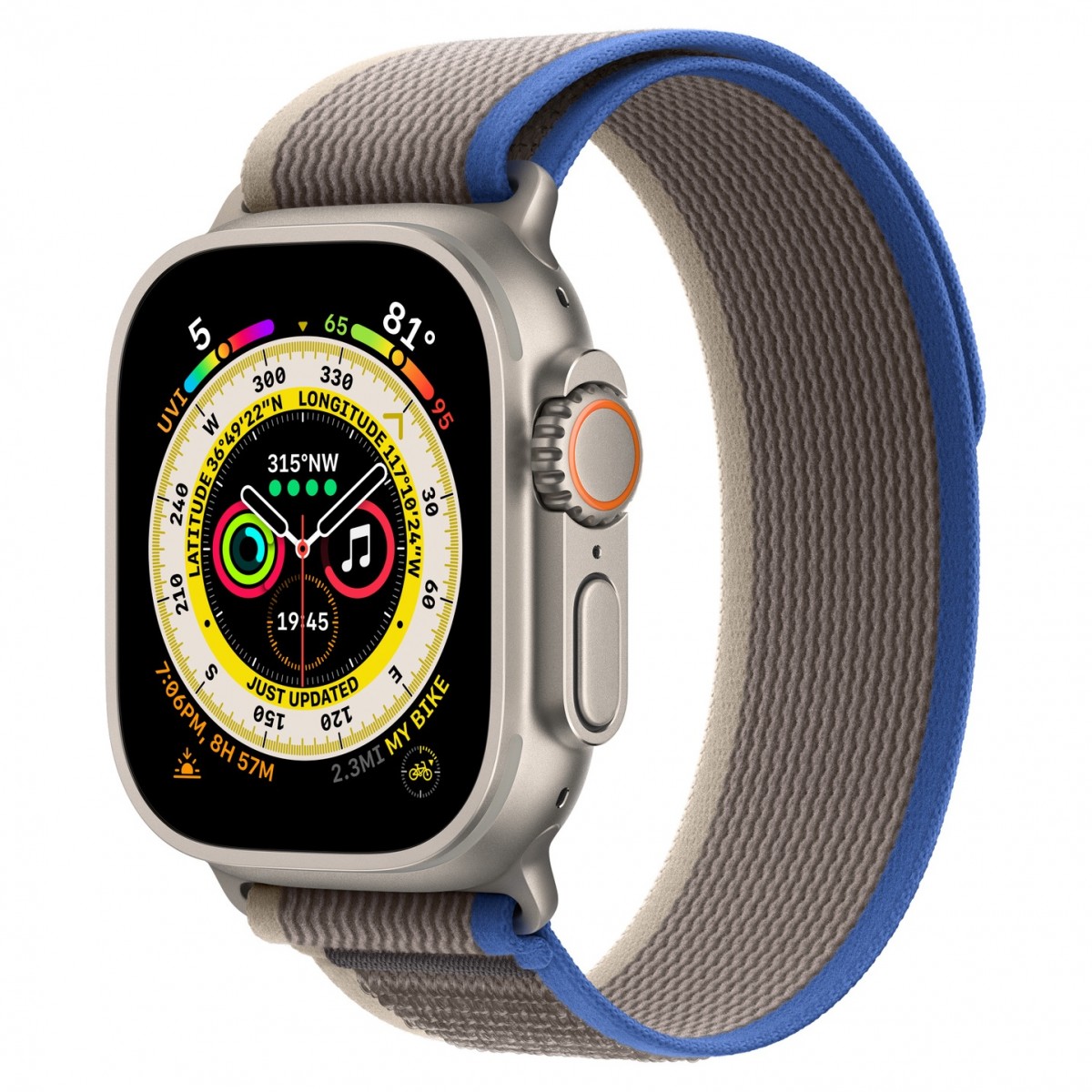 Apple Watch Ultra 49mm GPS+Cellular Titanium Case with Blue/Gray Trail Loop