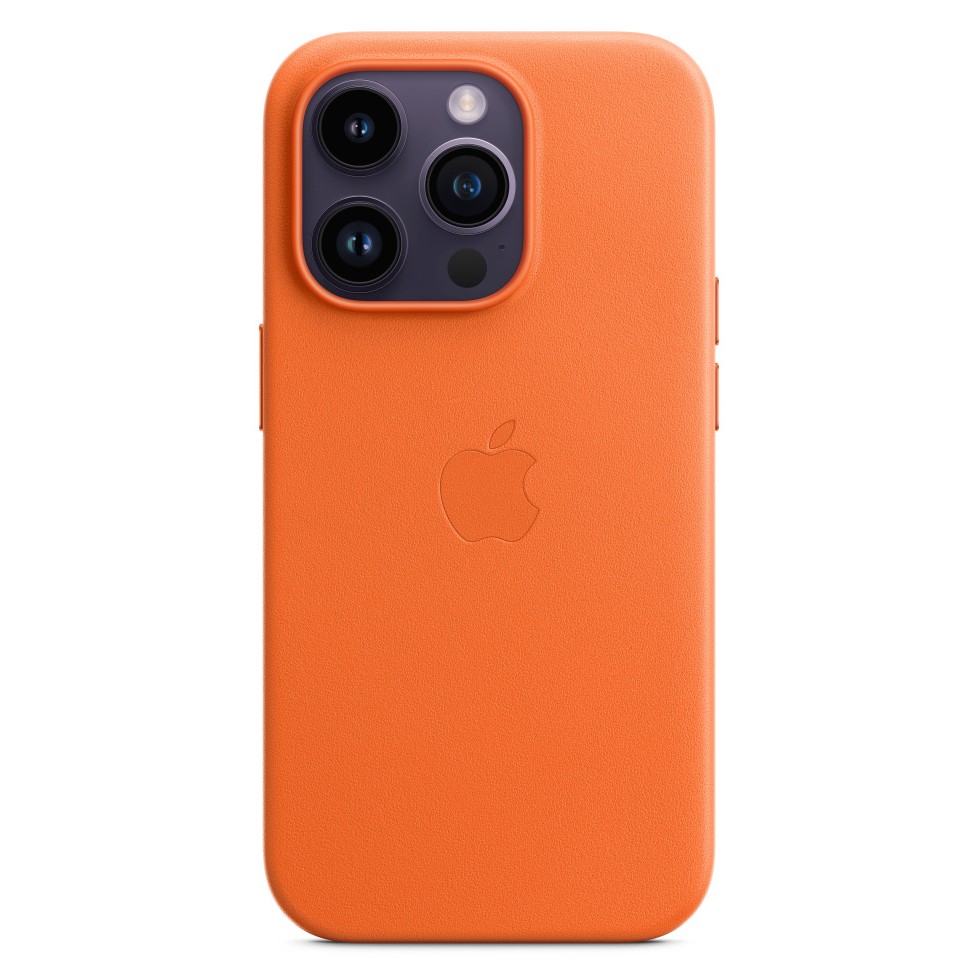 Кожаный чехол MagSafe для iPhone 14 Pro, цвет оранжевый