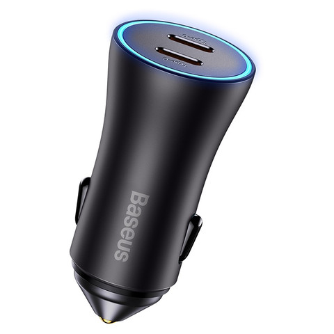 Автомобильное зарядное устройство на 2 порта USB-C Baseus Golden Contactor Max, серый