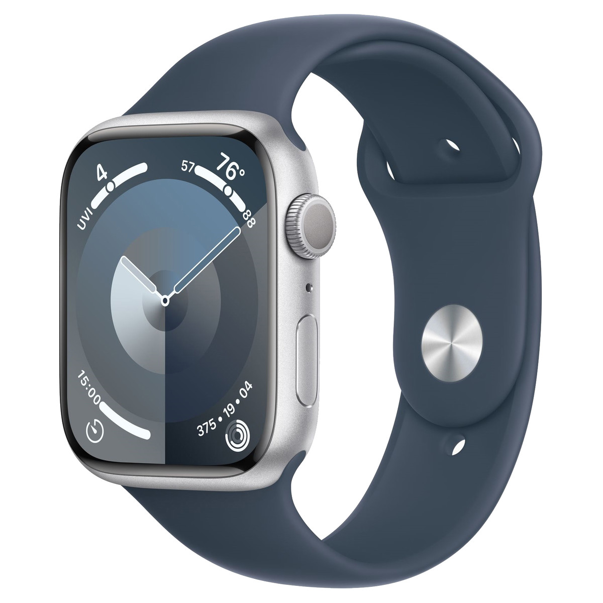 Apple Watch Series 9 41mm GPS Silver Aluminum Case with Storm Blue Sport Band