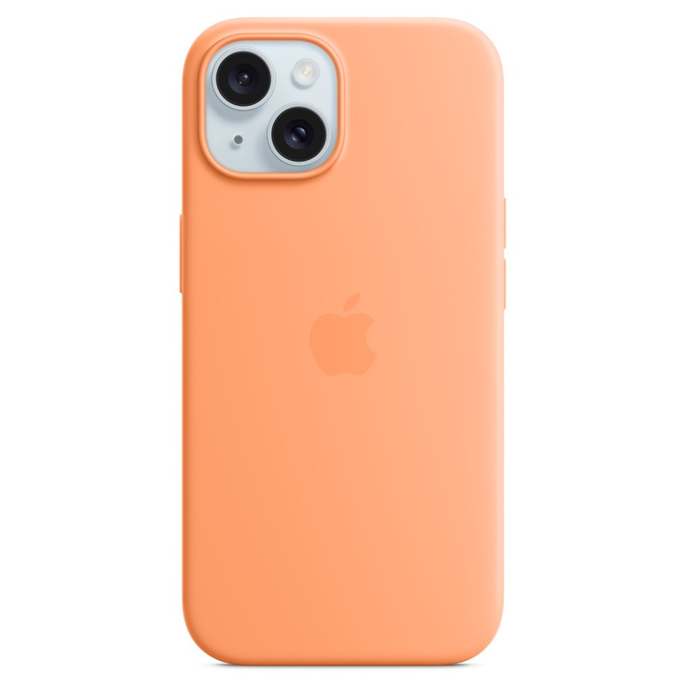 Силиконовый чехол MagSafe для iPhone 15, цвет апельсиновый шербет