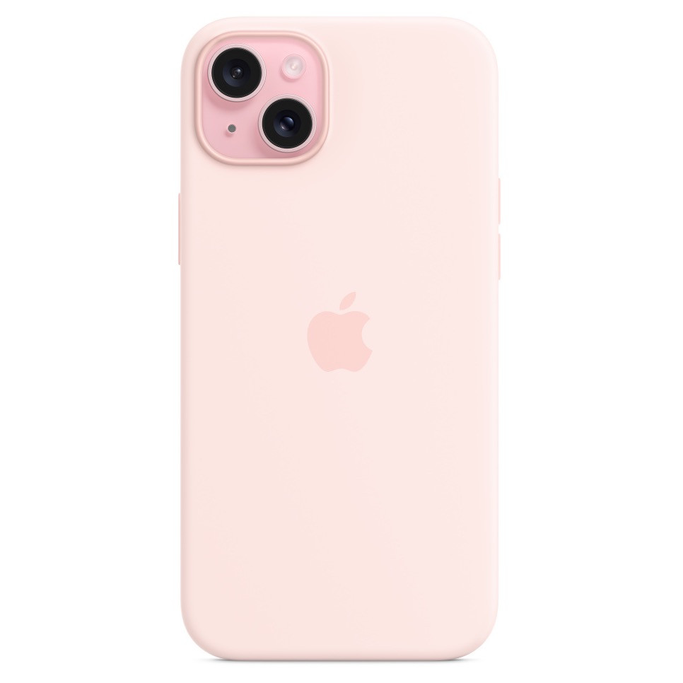 Силиконовый чехол MagSafe для iPhone 15 Plus, цвет светло розовый