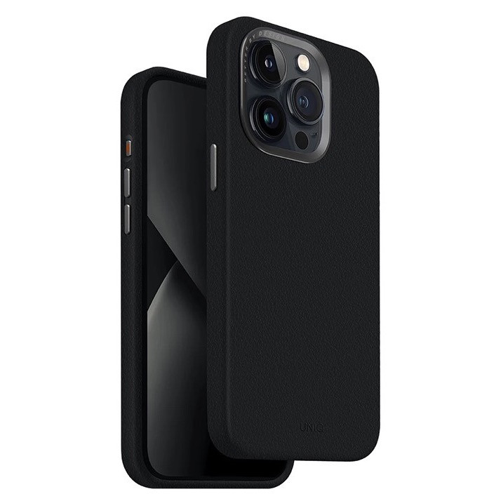 Кожаный чехол Uniq Hybrid Lyden с MagSafe для iPhone 15 Pro, чёрный