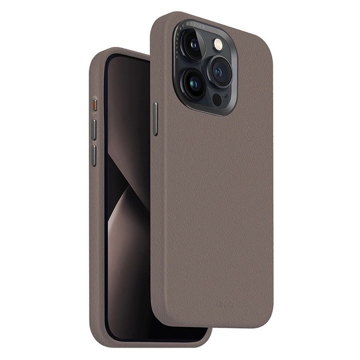 Кожаный чехол Uniq Hybrid Lyden с MagSafe для iPhone 15 Pro, серый