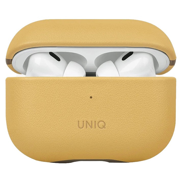 Кожаный чехол Uniq Lyden DS для AirPods Pro 2 (2022), цвет желтый/серый