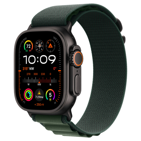 Apple Watch Ultra 2 49mm GPS+Cellular 2024 Black Titanium Case with Dark Green Alpine Loop