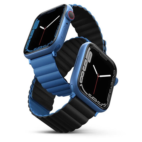 42/44/45 Cиликоновый ремень Uniq Revix для Apple Watch, синий/чёрный