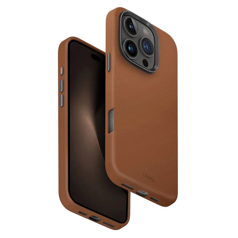 Чехол из кожи Uniq Hybrid Lyden для iPhone 16 Pro, коричневый