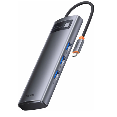 Многопортовый переходник Baseus Metal Gleam Series 8в1 USB-C - 3*USB/HDMI/RJ45/SD/MicroSD