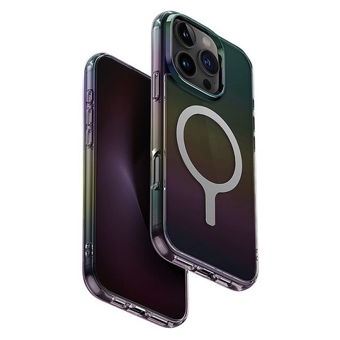 Чехол голографический Uniq Iridescia MagSafe для iPhone 16 Pro, цвет черный кварц