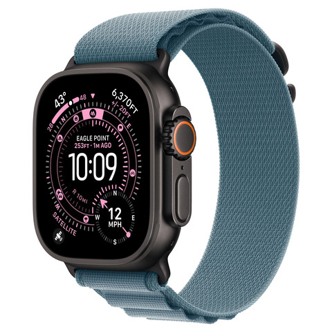Apple Watch Ultra 3 49mm GPS+Cellular Black Titanium Case with Light Blue Alpine Loop