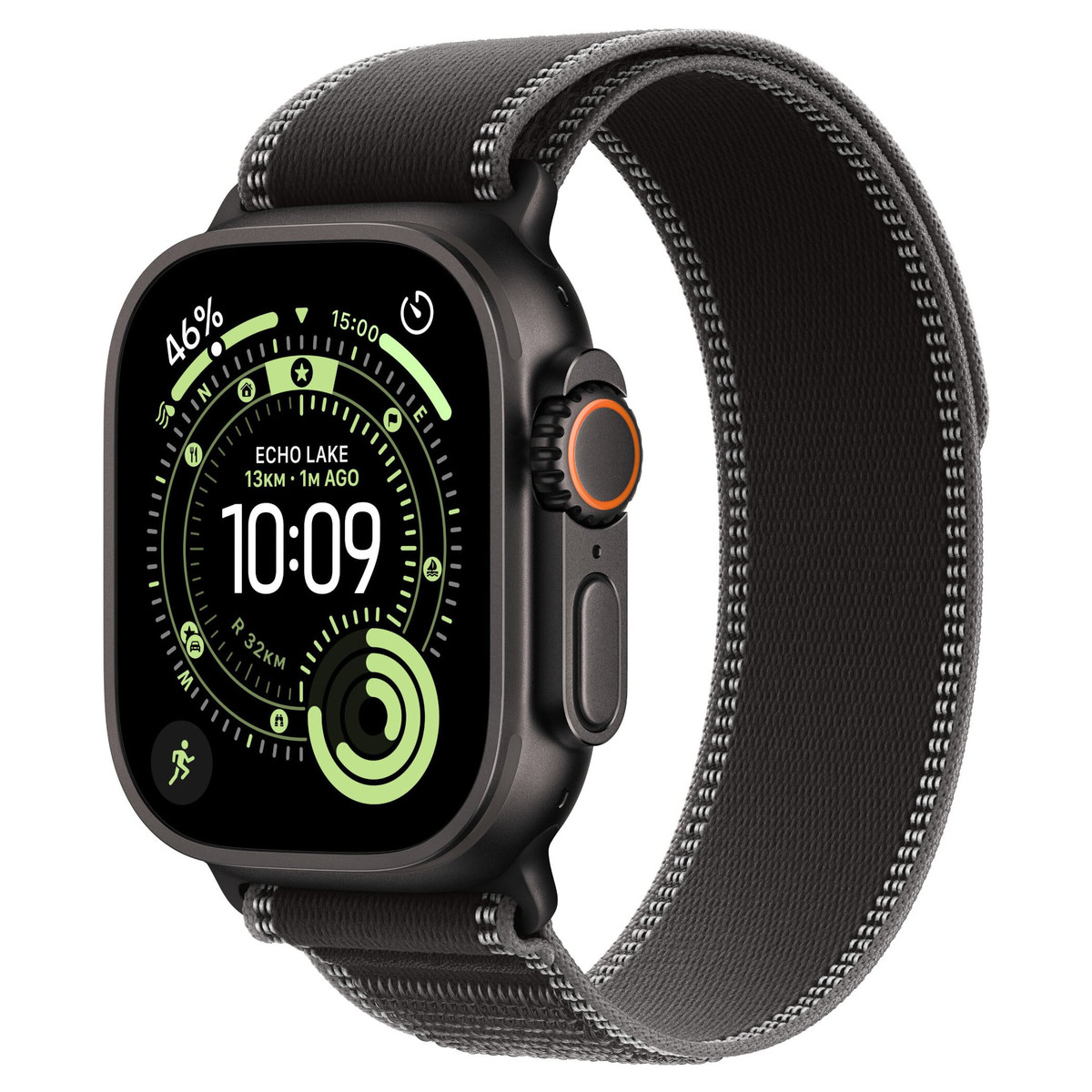 Apple Watch Ultra 3 49mm GPS+Cellular Black Titanium Case with Black/Charcoal Trail Loop