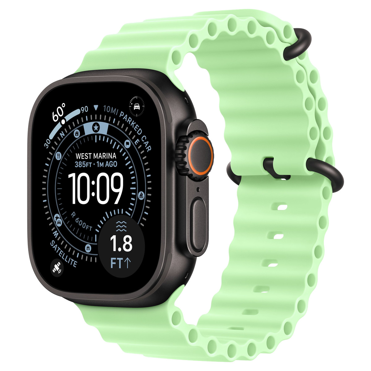 Apple Watch Ultra 3 49mm GPS+Cellular Black Titanium Case with Neon Green Ocean Band