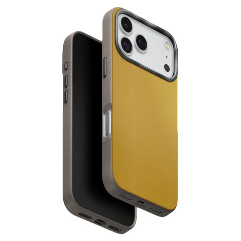 Чехол из кожи Uniq Hybrid Lyden DS для iPhone 17 Pro/18 Pro, желтый/серый