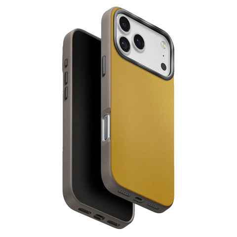 Чехол из кожи Uniq Hybrid Lyden DS для iPhone 17 Pro Max/18 Pro Max, желтый/серый
