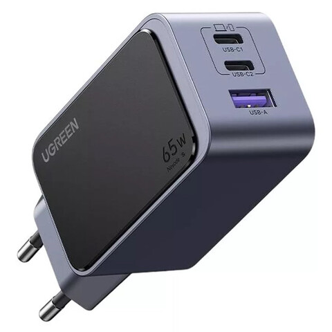 Зарядное устройство Ugreen Nexode S GaN USB+2*Type-C, 65W, серый
