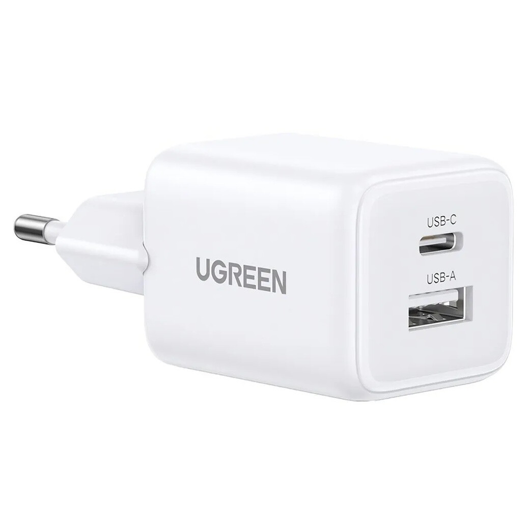 Зарядное устройство Ugreen GaN USB+Type-C, 20W, белый